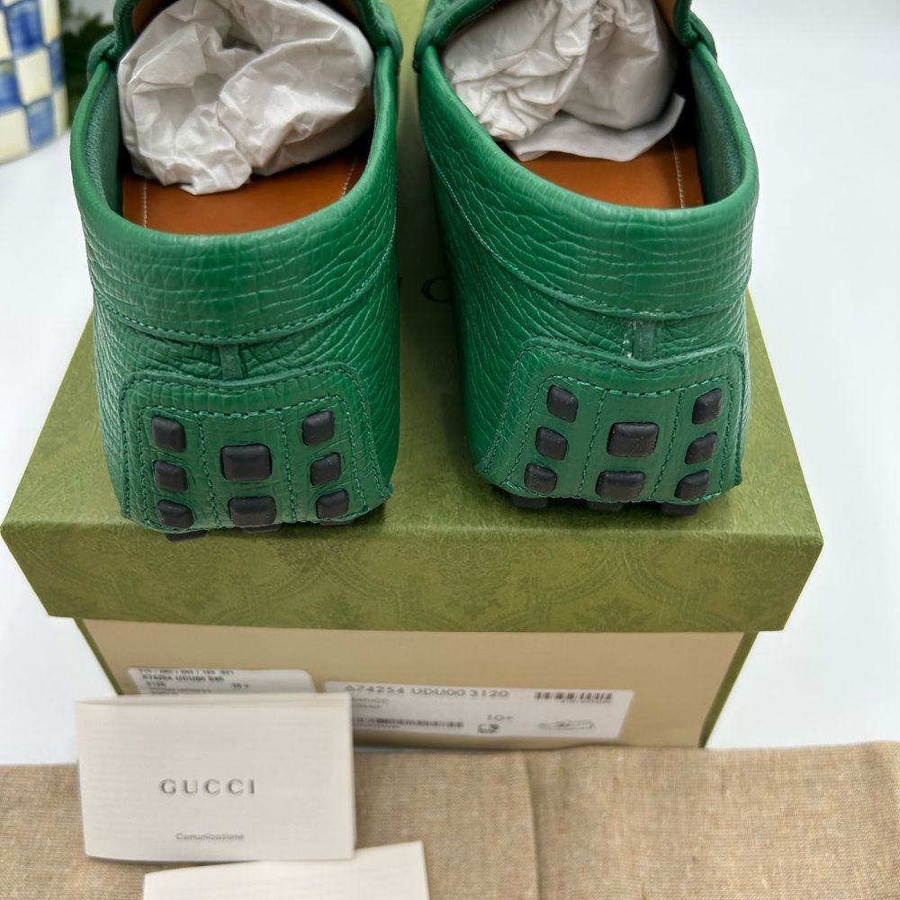 Men’s Gucci pebble grain leather horse bit driver loafers size 10.5 fits 11 US - Picture 7 of 10